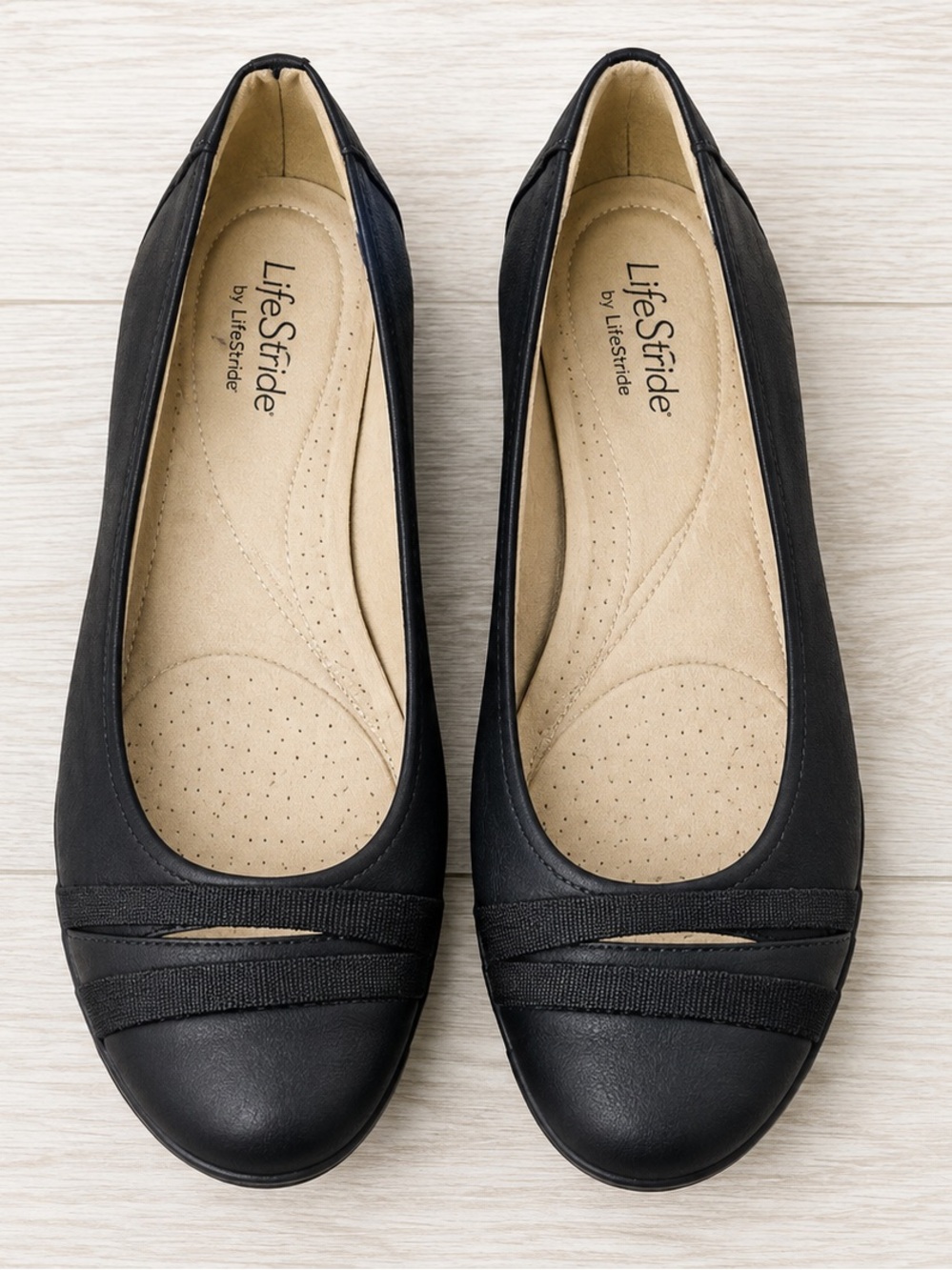 LifeStride Diana Black Flats Size 8 Comfort Ballet Flat Slip On Round Toe